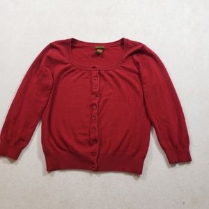 Copper key cardigan womens red button up 3/4 sleeves scoop neck sweater